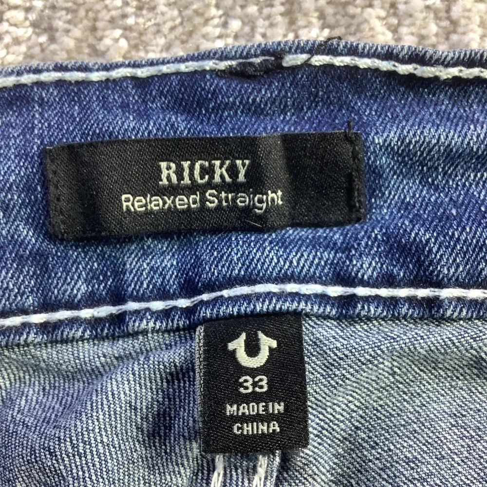 True Religion Ricky SN Flap Relaxed Straight Jeans Blue Size 33 x‎ 34 NWT